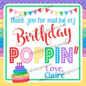 Birthday Pastel Pop It Fidget Gift Tags, Birthday Party Favor Gifts, Pop It Gift Labels, Happy Birthday, Pop Its, Pop Its - PERSONALIZED