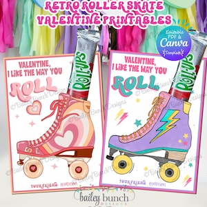 Roller Skate Valentine Card Printable Classroom Party Favor Digital Download Instant Template Unique Editable Design Retro Skating