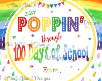 Rainbow 100th Day of School Pop It Tags, 100th day of school cards, Teacher Gifts, Student Class Popit hundred days gift - INSTANT DOWNLOAD