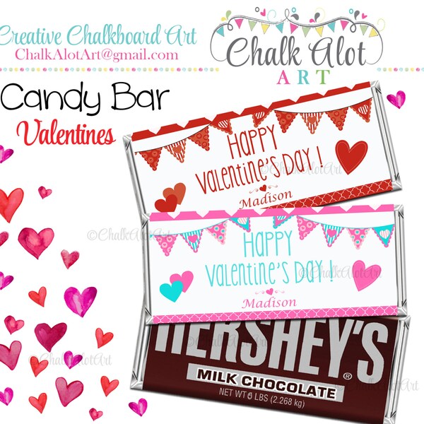 Valentine Candy Wrappers, Valentine Favors, Valentine's Day. Candy Bar Valentines - PERSONALIZED