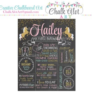 Unicorn First Birthday Chalkboard: Rainbow Milestone (Digital File or Print)