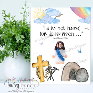 O Pequeno Jesus Ressuscitou Páscoa para Imprimir - Cartão de Páscoa Jesus - Centrado na Fé - Escritura - Presentes Cristãos - Download Instantâneo