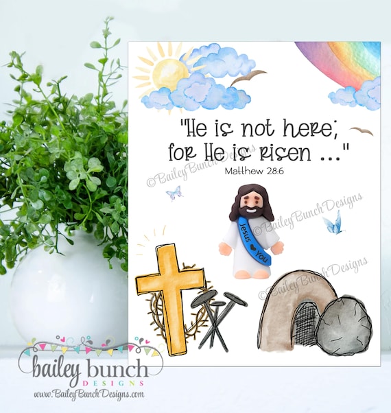 He is Risen Easter Card: Little Jesus Printable Faith Centered Scripture (Instant Download)