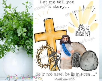 El pequeño Jesús ha resucitado, tarjeta de Pascua para imprimir, tarjeta de Pascua de Jesús, centrada en la fe, escritura, regalos cristianos, historia de Pascua, descarga instantánea