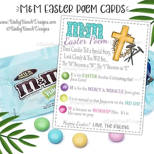 Etiquetas para presente de Páscoa M&M Poema de Páscoa - Etiquetas para presente de Páscoa cristãs para impressão - Imprimível Ensine a história da ressurreição - Download instantâneo editável