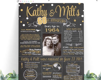 Anniversary Sign NEW, Nostalgic PHOTO 60th Wedding Anniversary Chalkboard, 60th Anniversary, Chalkboard, Back in 1964, BEST Anniversary Gift