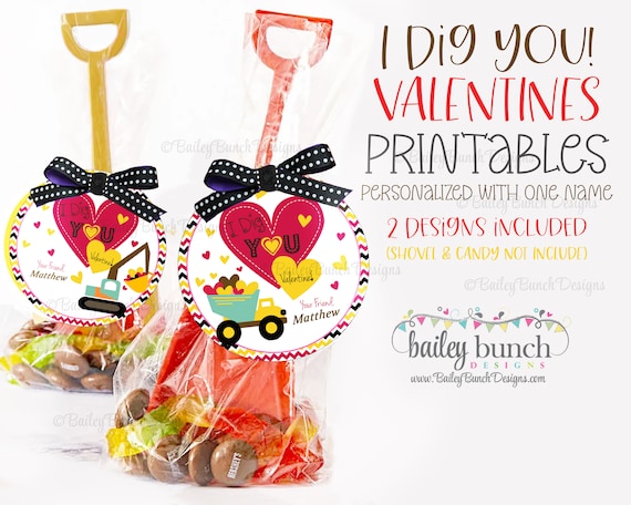 I dig you Gift Tags, Valentine Gifts, Valentine's, Party Favor Gift Labels Valentine's Day, Valentines Shovel, Yellow, Red - PERSONALIZED