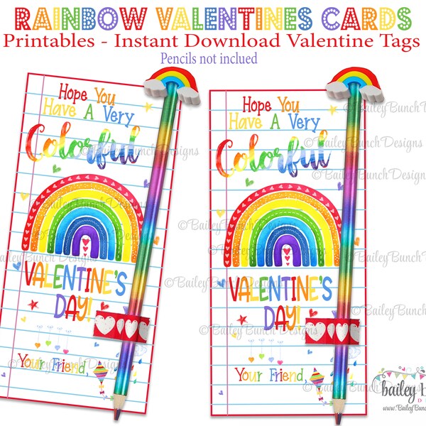 Regenbogen Valentines Geschenkanhänger Bunte Valentinstag Tags Lehrer Bleistift Buntstift Karten Happy Valentinstag Rainbow Write Best SOFORTIGER DOWNLOAD