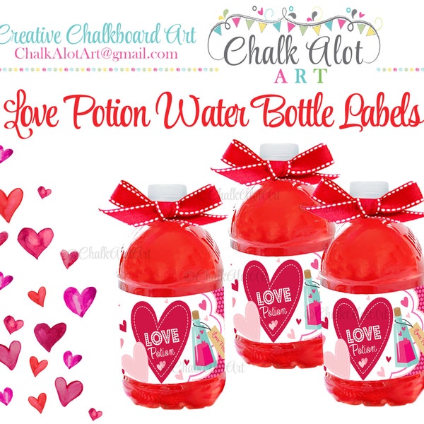 Love Potion Water Bottle Labels, Love Potion Valentines, Valentine Favors, Valentine's Day. Valentines - Instant Download