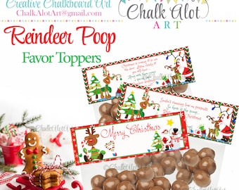 Christmas Reindeer Poop Treat Bag Toppers, Christmas Favors - Instant Download