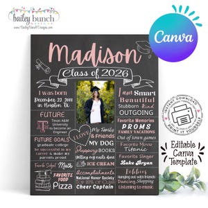 Graduation Chalkboard Poster: Class of 2026, Senior, Graduation Party Sign, Collage, Canva Template (Canva Editable)