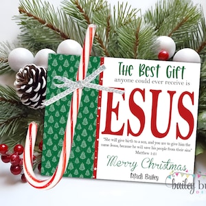 Candy Cane Printable, Religious Christmas Gifts, Sunday School Craft, Jesus Christmas Candy Cane Cards