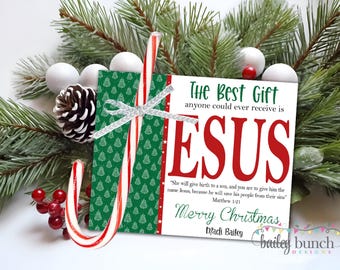Candy Cane Printable, Religious Christmas Gifts, Sunday School Craft, Jesus Christmas Candy Cane Cards