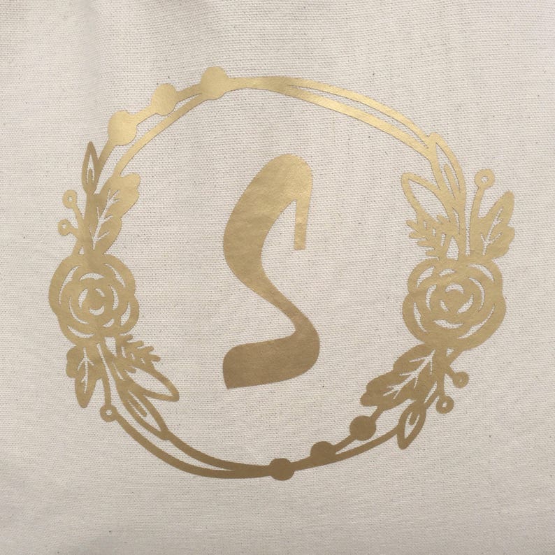 Bridal Party Tote | Gold Foil Floral Monogram Tote Bridesmaid Tote Floral Bride Tote Leather Handle Initial Tote Bridesmaid Gift