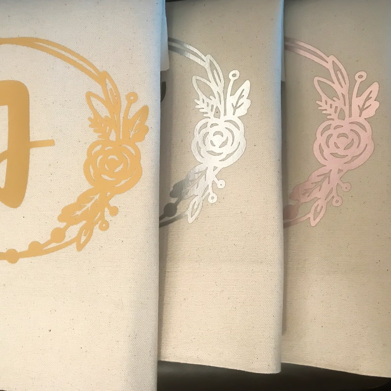 Bridal Party Tote | Gold Foil Floral Monogram Tote Bridesmaid Tote Floral Bride Tote Leather Handle Initial Tote Bridesmaid Gift