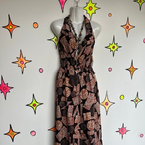 Vintage 1970s | Psychedelic Groovy Batik Ethnic Bohemian Wide Leg Jumpsuit | S M
