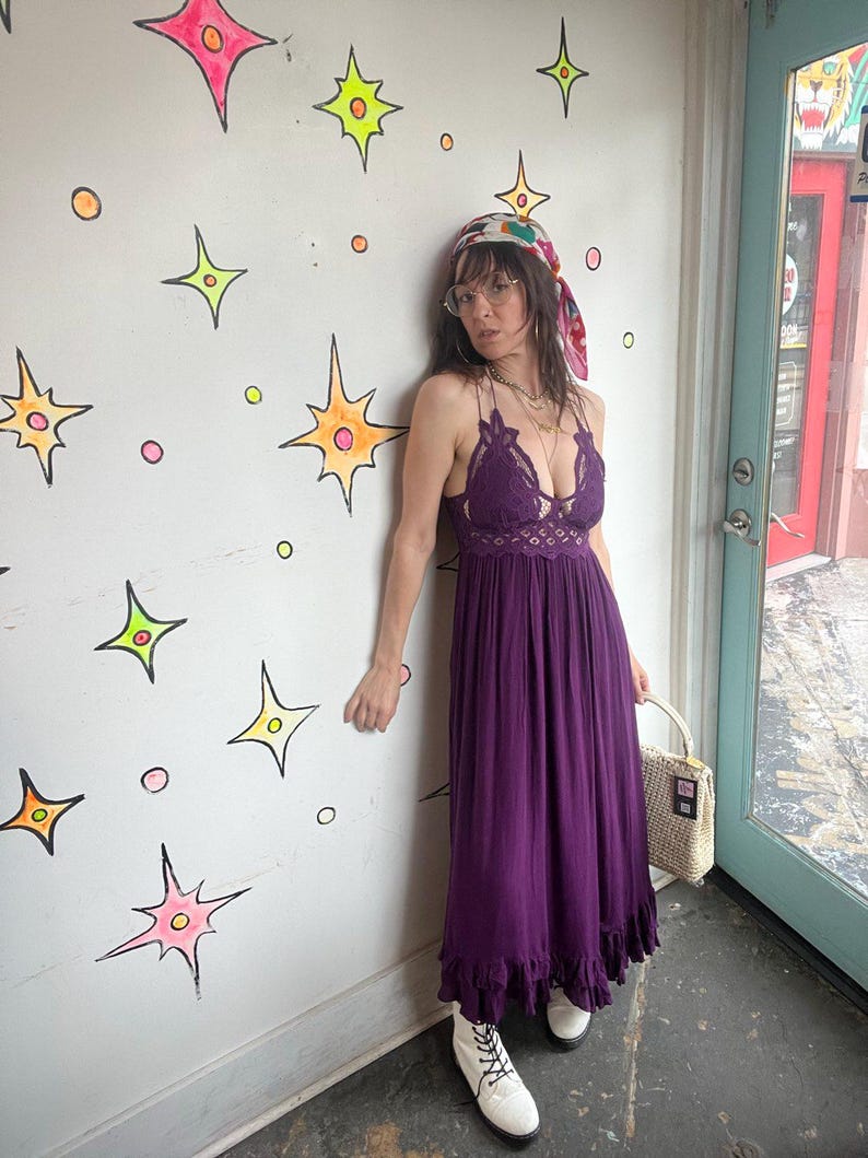 Free People Purple Lace Crochet Dress Boho Pirate Fairy Grunge Cottagecore - S image 4
