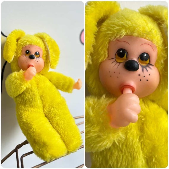 moni moni ANIMALS たぴおか　イエロー Vintage Yellow Monchhichi Plush by Jerry Elsnerco - Retro Kawaii