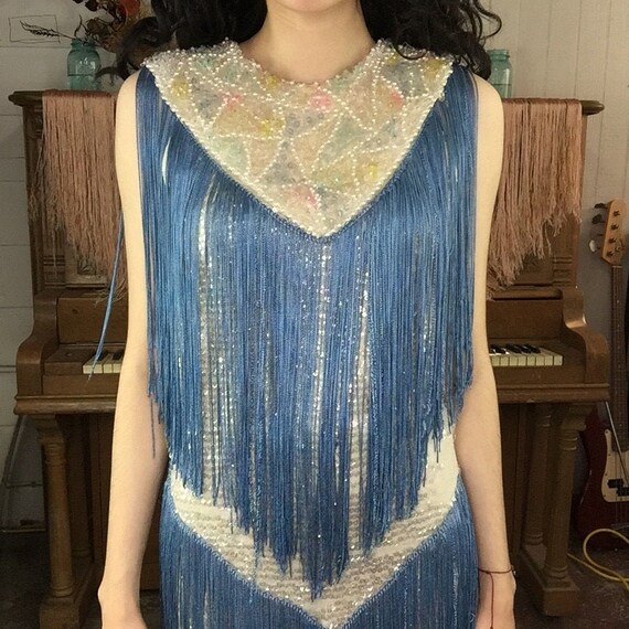 Vintage 60s does 20s | Blue Fringe Irridescent Bea