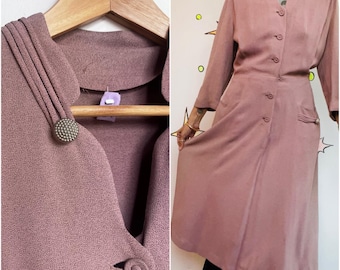 Dusty Pink 1940s Secretary Dress True Vintage Boho Grunge Historical Fashion ML