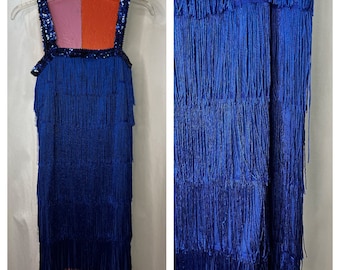 Vintage | Blue Fringe 60s GoGo Mod or 20s Flapper Mini dress | Size S | 4 | 6