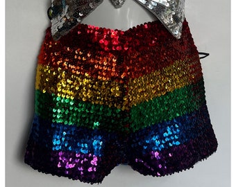 Vintage | Rainbow Disco Sequin Stretchy Hot Pants Shorts | One Size