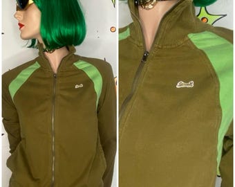 Vintage 90er Jahre Sportliche Grüne Le Tigre Rollkragen Zip Up Sweater Jacke Preppy - S