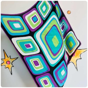 Anne Klein Funky Cyber Art Silk Scarf – Groovy Square Scarf – Y2K Retro – 21”