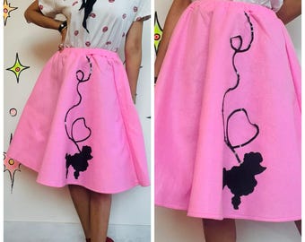 Gonna a ruota in feltro rosa retrò in stile vintage anni '50 / Gonna a ruota completa / S