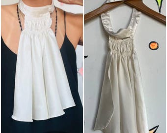 Corbata vintage eduardiana en blanco roto - Corbata de seda - Volante en el cuello