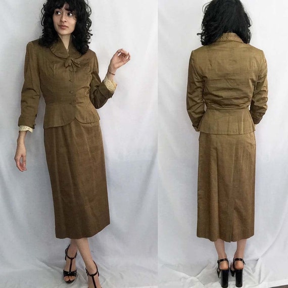 Vintage 40s 1950s | Classic Brown 2 Piece Suit Set
