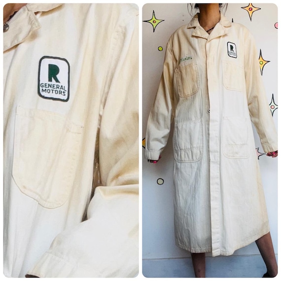 1940s 50s White Mechanic Shop Coat Vintage Grunge Workwear