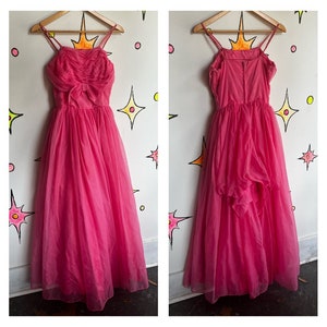 Vintage 50s 60s / Vestido de Fiesta de Gasa Rosa Vestido Formal / XS
