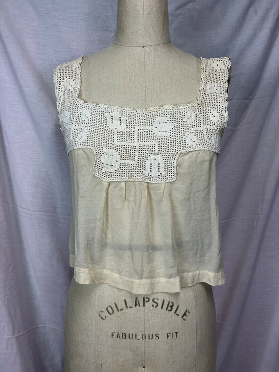 Antique Edwardian Ivory Lace Sleeveless Camisole … - image 1