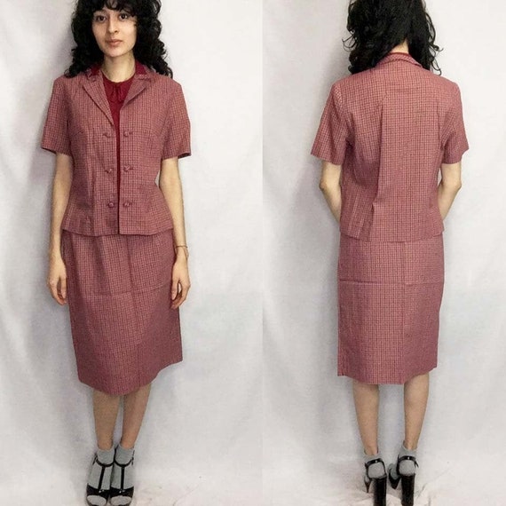 Vintage 40s 1950s | Classic Red Bow Neck 2 Piece S