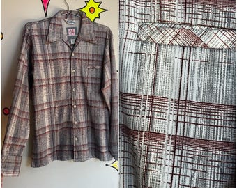 Camicia vintage anni '70 / Uomo retrò Groovy con colletto grande in poliestere / Taglia media