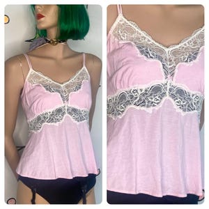 Camisola estilo babydoll de encaje rosa pastel estilo años 90 Y2K - M