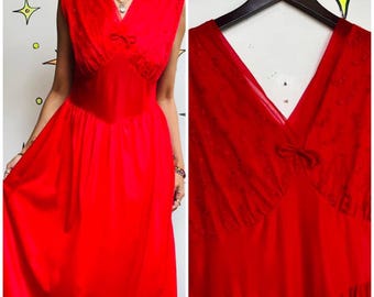 Sz S Vintage 90s Christian Dior Red Checkered Silky Lingerie Slip
