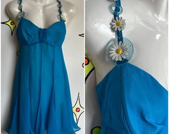 Vintage jaren 90 doet jaren 60 | MOD GoGo blauwe pure formele prom party mini-jurk | S