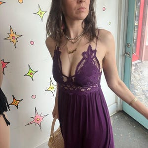 Free People Purple Lace Crochet Dress Boho Pirate Fairy Grunge Cottagecore - S image 2