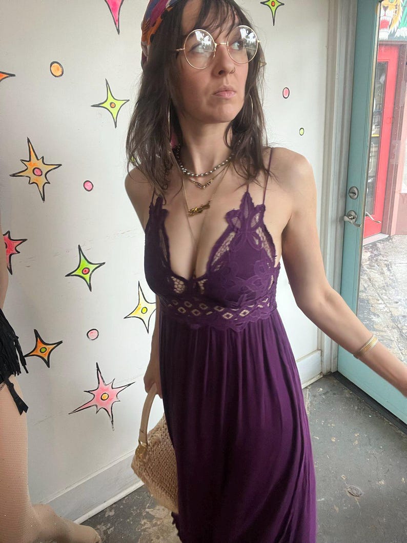 Free People Purple Lace Crochet Dress Boho Pirate Fairy Grunge Cottagecore - S image 2