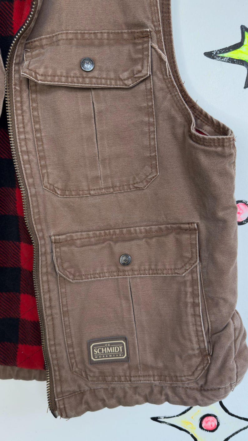 Vintage 90s Y2K Plaid Lined Khaki Lumberjack Vest Workwear Utility Gorpcore - M image 4