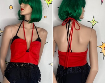 Top vintage rosso anni '90 con scollo all'americana, stile Y2K, con schiena scoperta, per feste, stile baddie, crop top, taglia S