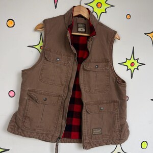 Vintage 90s Y2K Plaid Lined Khaki Lumberjack Vest Workwear Utility Gorpcore - M image 5