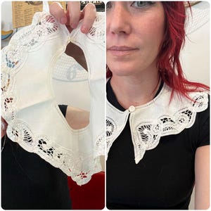 Vintage | Kant linnen katoenen knoop op babydollkraag | Kostuumaccessoire