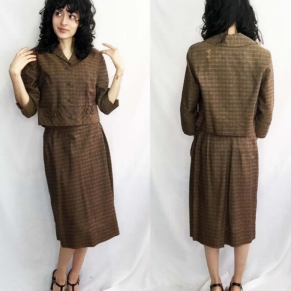 Vintage 40s 1950s | Classic Brown 2 Piece Suit Set