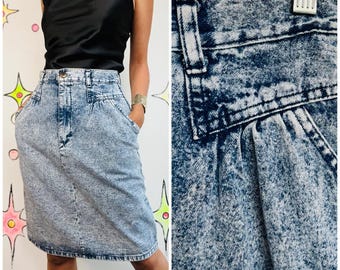 Jaren 80, jaren 90 acid wash denimrok hoge taille katoenen zakken achtersplit CHEROKEE maat 6,95