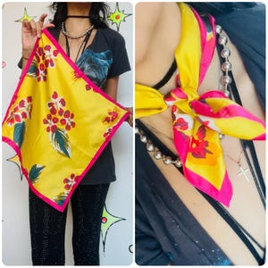 Vintage geelroze zijden pastelkleurige bloemensjaal - Boho-stropdas met grunge-cottage kern