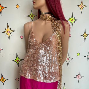 Vintage 90s Free People Sparkly Iridescent Fully Beaded Sequin Fairy Cami Top M image 2