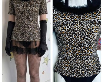 Vintage 1990's 90er Jahre | 90er Jahre Crop Top mit Leopardenmuster | M
